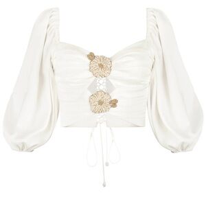 Rosewater House Silk Rosa White Cutout Top, Size S